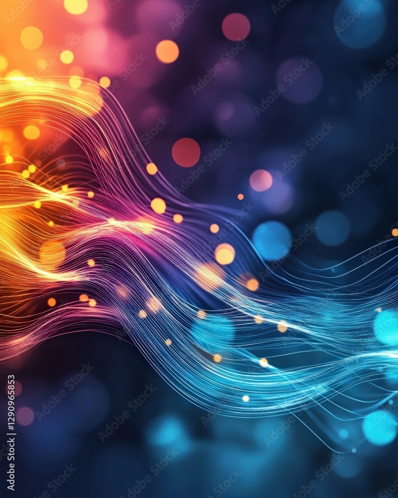 Poster Colorful Abstract Background with Light Waves and Bokeh Effects