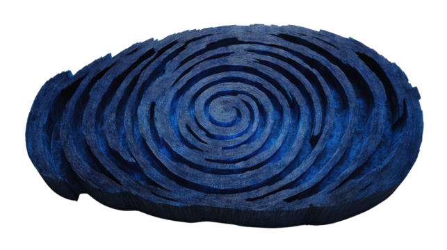 Spiral Blue Sculpture: Abstract and unique blue sculpture with a spiraling design