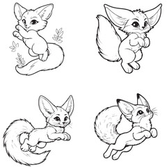 High-Quality Cute Cartoonic Fennec Fox Jumping Pose Vector Illustrations