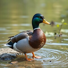 Obraz premium Beautiful Spotted Duck by the Water