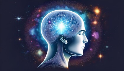 human head silhouette with blue background