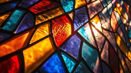 A stained-glass window reflecting shifting patterns of light. 