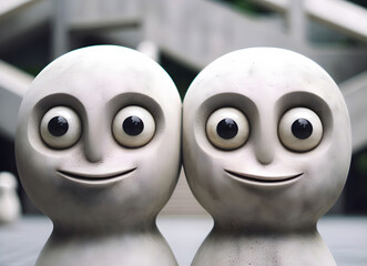 Obraz premium Große , weiße Steinfiguren / Skulpturen mit Gesicht, Hintergrund, copy space