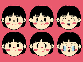 Cute Cartoon Character Facial A Girl Expressions Set