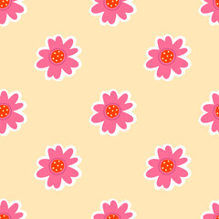 Decorative abstract flower vector seamless pattern. Scandinavian childish summer colorful floral background. Childish doodle surface design for textile fabric.