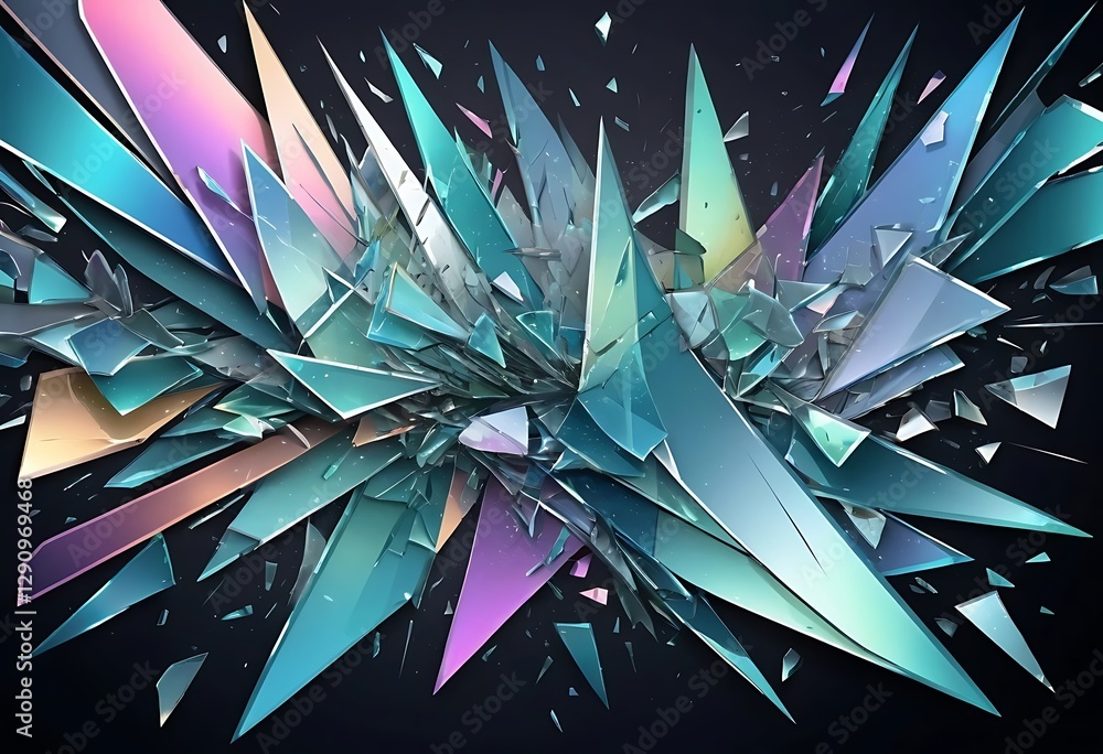Aufkleber an abstract composition of shattered shards with colors and shapes