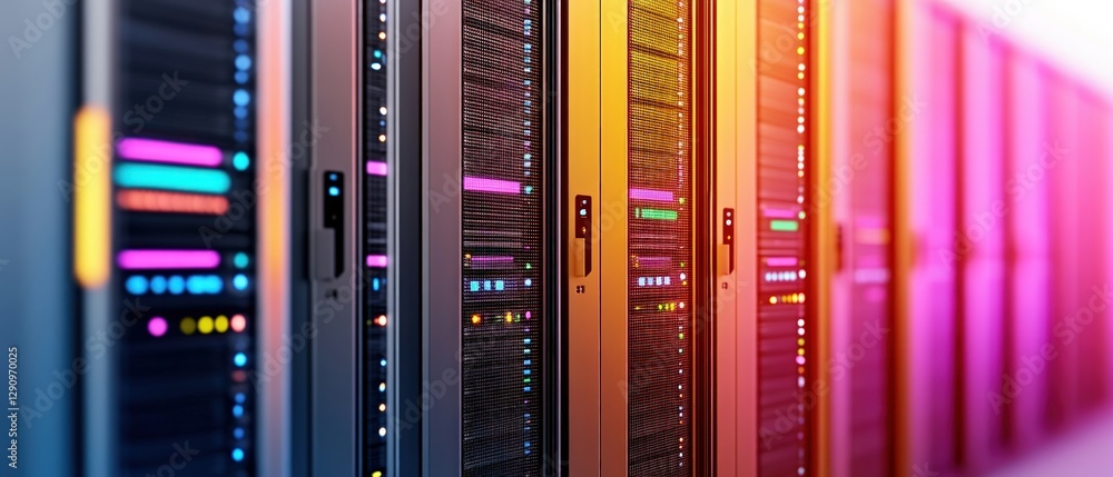 Fototapete Close-up view of multiple servers stacked together in a data center environment