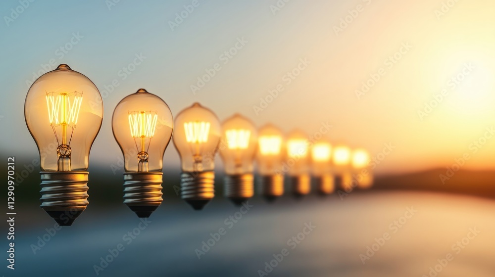 Aufkleber a row of bright light bulbs hanging against a dark background creating ambiance