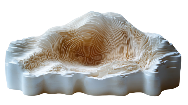 Artistic Mountain Sculpture: A unique and detailed sculpture resembling a mountain landscape crafted with intricate layers. 