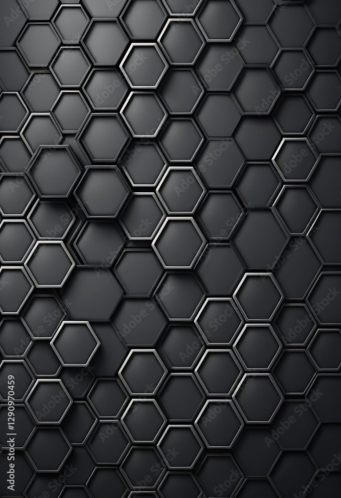 Poster abstract geometric arrangement of dark gray hexagonal shapes with shadows