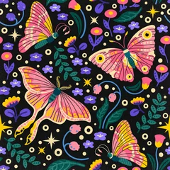 Gardinen Tiere Muster  Aesthetic butterfly seamless pattern background, fairytale animal illustration  © Rawpixel.com