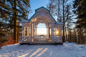 Mescery's lookout - a view point in the spa forest photographed in the winter evening in the backlight - Marianske Lazne (Marienbad) - Czech Republic, Europe