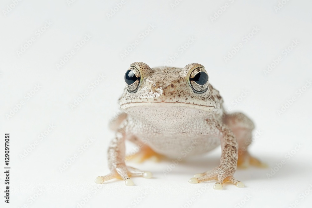 Poster a clear image of a frog's face on a white background, perfect for use in educational or scientific c