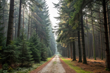 Naklejka premium I walk through a majestic pine forest, increasingly imposing