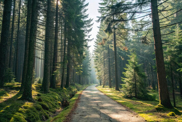 Obraz premium I walk through a majestic pine forest, increasingly imposing