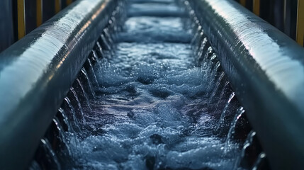 Modern urban wastewater treatment plant. Cold transparent water