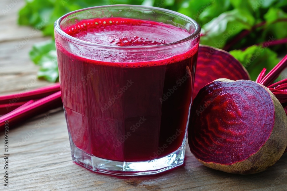 Aufkleber a glass of beet juice sits next to a fresh beet on a table