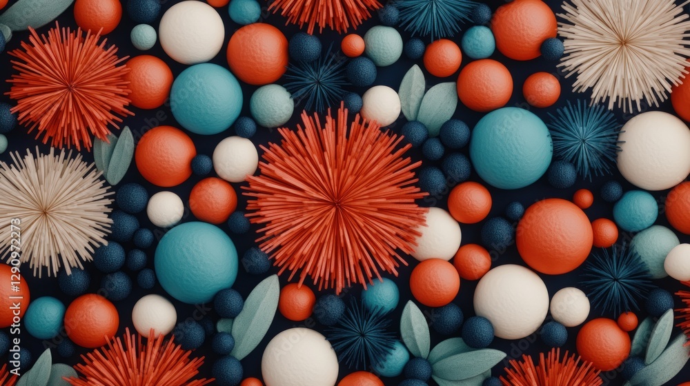 Poster colorful abstract pattern with spheres and petals in modern decor style