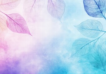 transparent skeleton leaves on a blue and pink background. Delicate texture of leaf veins on a colorful background.
