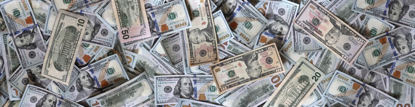 American cash banknotes as wide money background