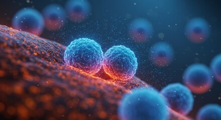 Detailed depiction of microscopic cells with vibrant colors, illustrating biological and scientific concepts. Perfect for representing scientific research, cellular biology, or advanced medical