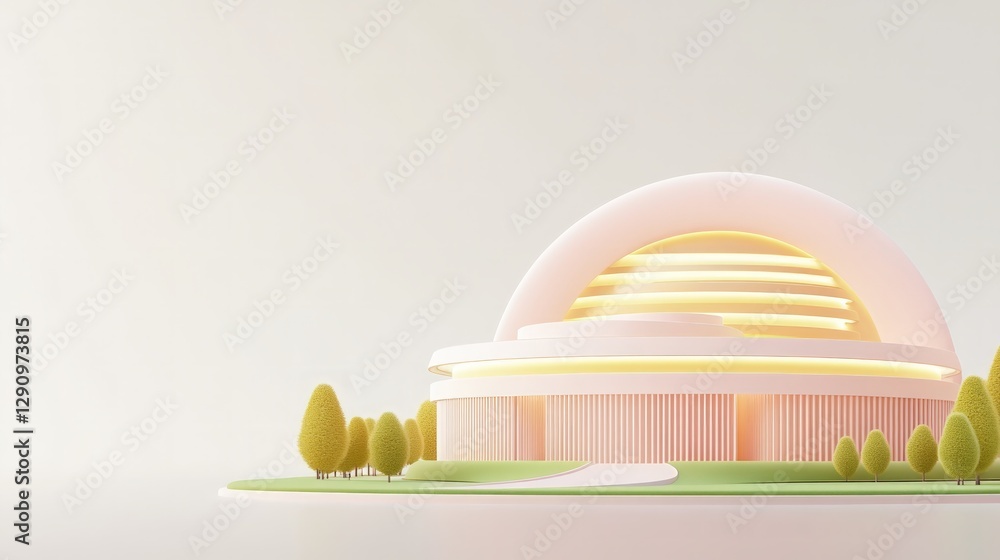 Aufkleber modern architectural design of a futuristic dome building with greenery