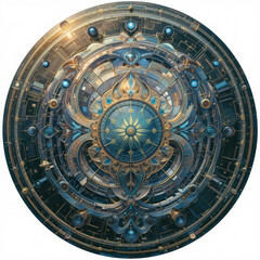Obraz premium intricately designed, round shield evokes sense of ancient power and mystique, with its detailed patterns and celestial elements