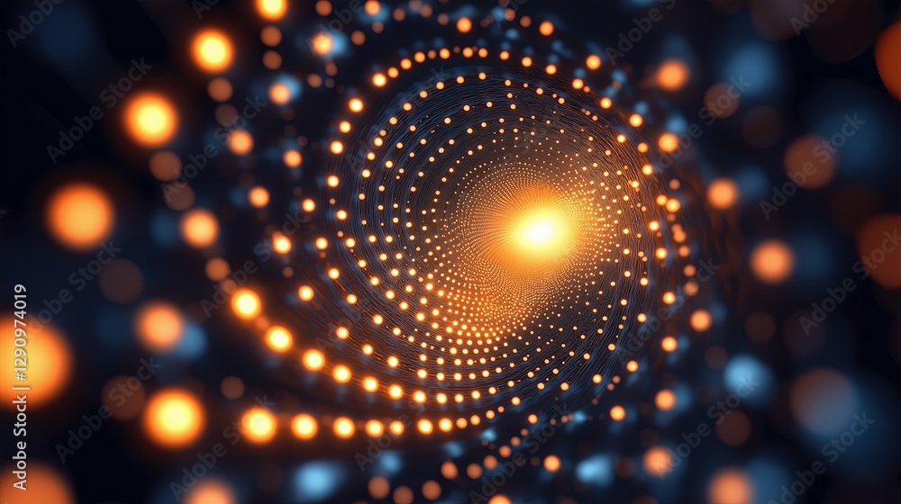 Poster A mesmerizing spiral of glowing dots in a dark void.