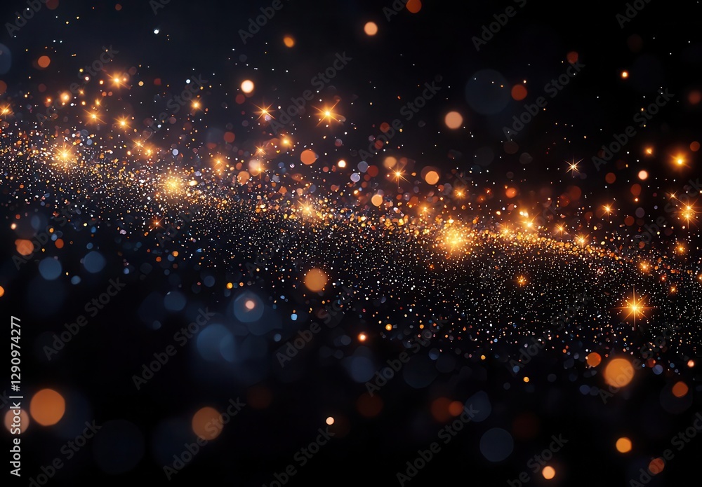 Poster a mesmerizing display of sparkling lights and cosmic particles against a dark background, creating a