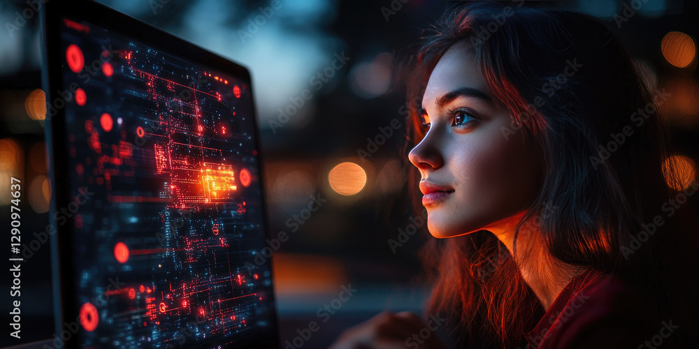 Poster a student interacts with a personalized ai-powered learning platform on a laptop at home.