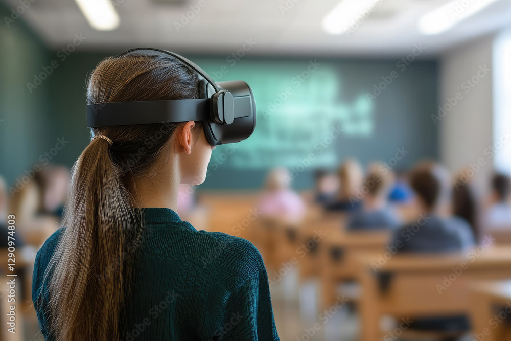 Aufkleber a schoolchilds, students use a virtual reality headset to explore ai-driven learning environments in