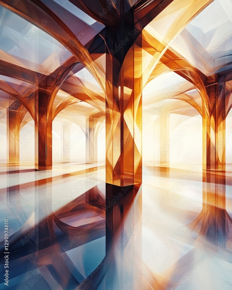 Poster Abstract Architectural Space with Gleaming Columns and Reflections