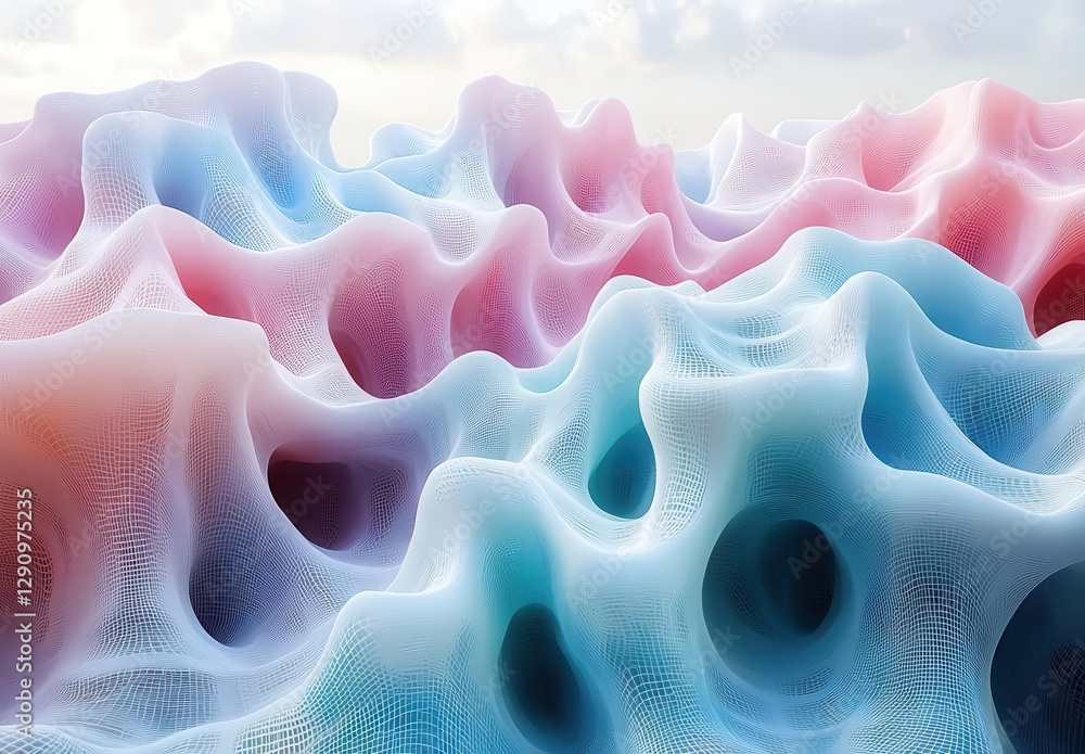 Aufkleber a stunning visual of undulating forms in a blend of soft pink and blue hues, creating an ethereal an