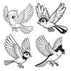 Cute Cartoonic Magpie Flying Pose Vector Illustrations