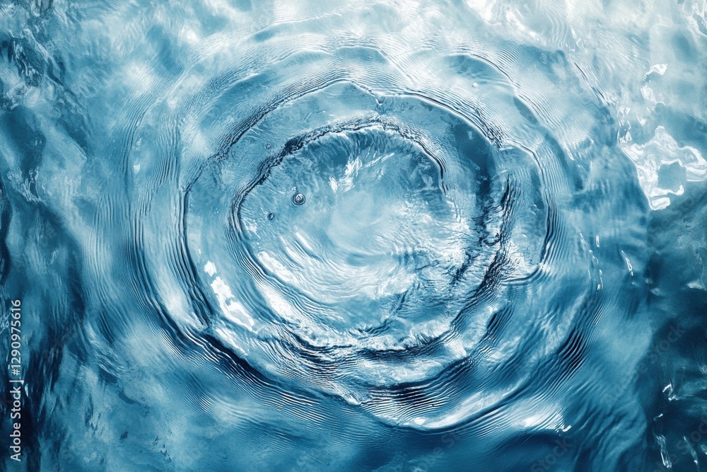 Poster water droplet creating concentric ripples on surface