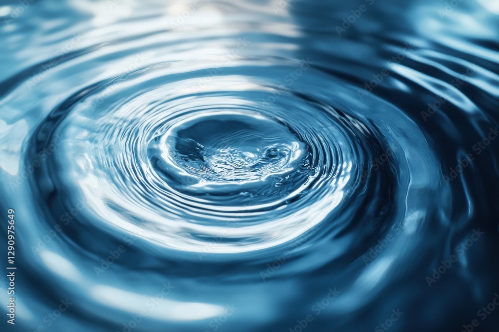Poster water droplet creating concentric ripples expanding on surface
