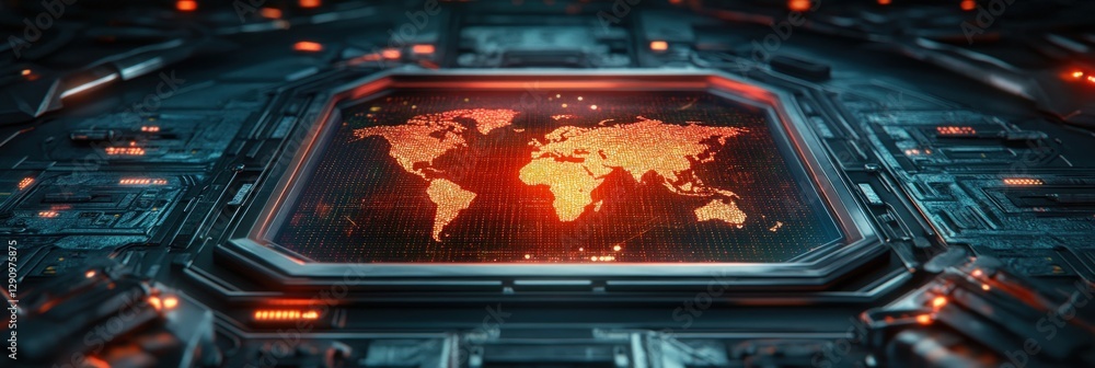 Poster Intricate world map integrated into the design of a computer motherboard