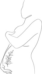 Beautiful pregnant woman line art. Pregnant belly