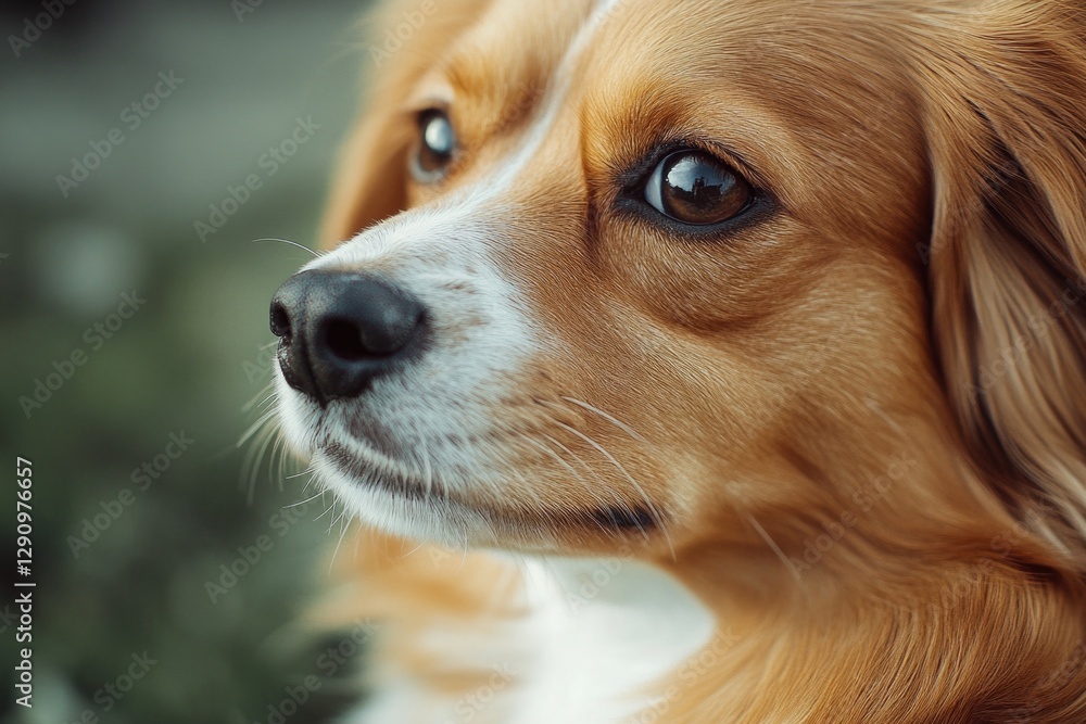 Poster a close-up shot of a dog's face with a blurred background