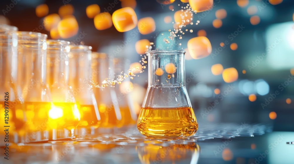 Aufkleber dynamic laboratory experiment with glassware in modern setting showcasing chemical reactions and vib