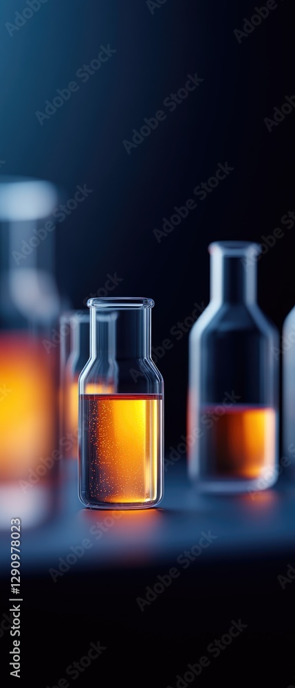 Aufkleber laboratory experiment with colorful glassware science lab still life dark environment close-up view 