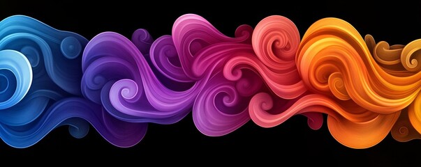 Fototapeta premium Vivid Gradient Swirls on Black Background, Generative AI