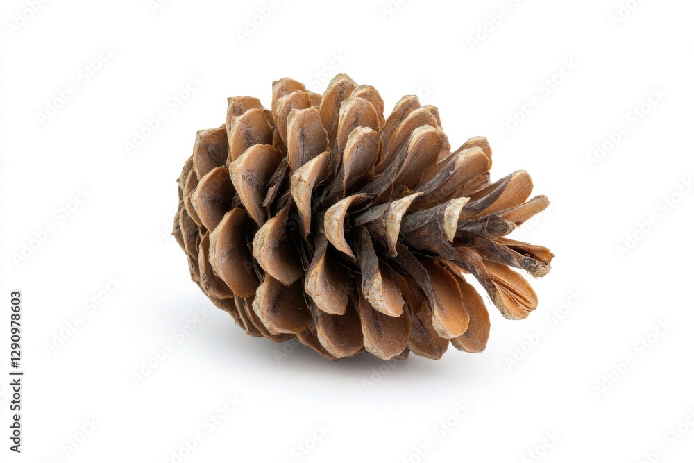 Poster a detailed shot of a pine cone on a white background, great for textures and patterns