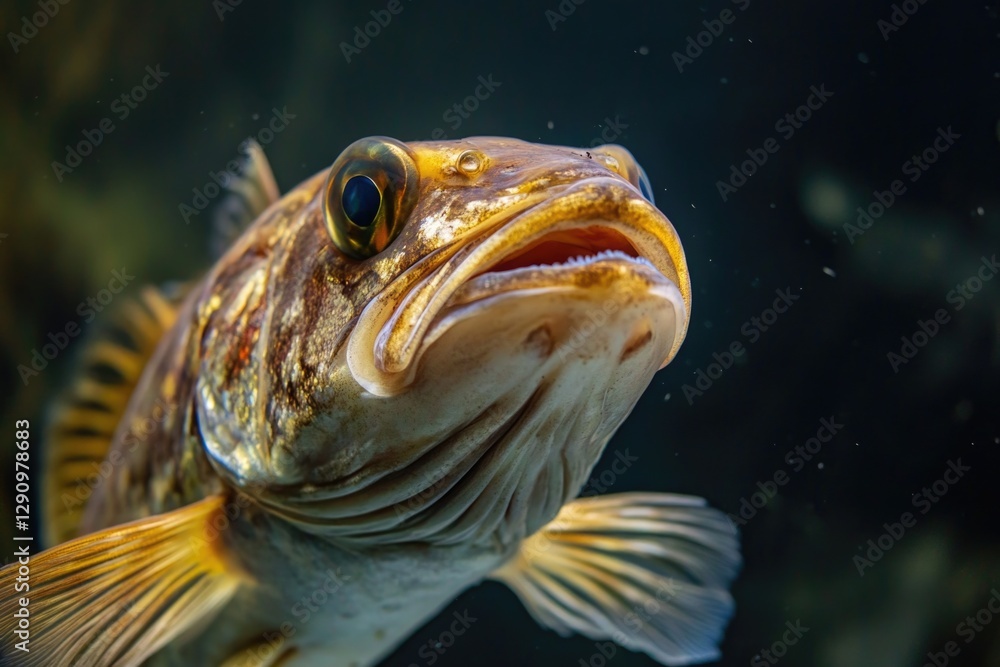 Poster close-up of a fish with its mouth open, suitable for use in illustrations about marine life or as a 