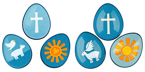 A collection of Easter eggs featuring various symbolic designs in a vibrant image.