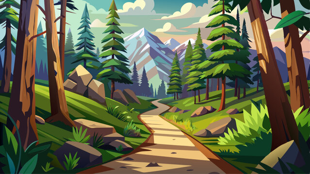 A path way passage through the forest. walking path through the forest in BC Canada.