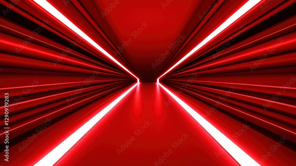 Leinwandbilder Abstract Red Tunnel with Glowing Lights and Dynamic Lines for Background Use