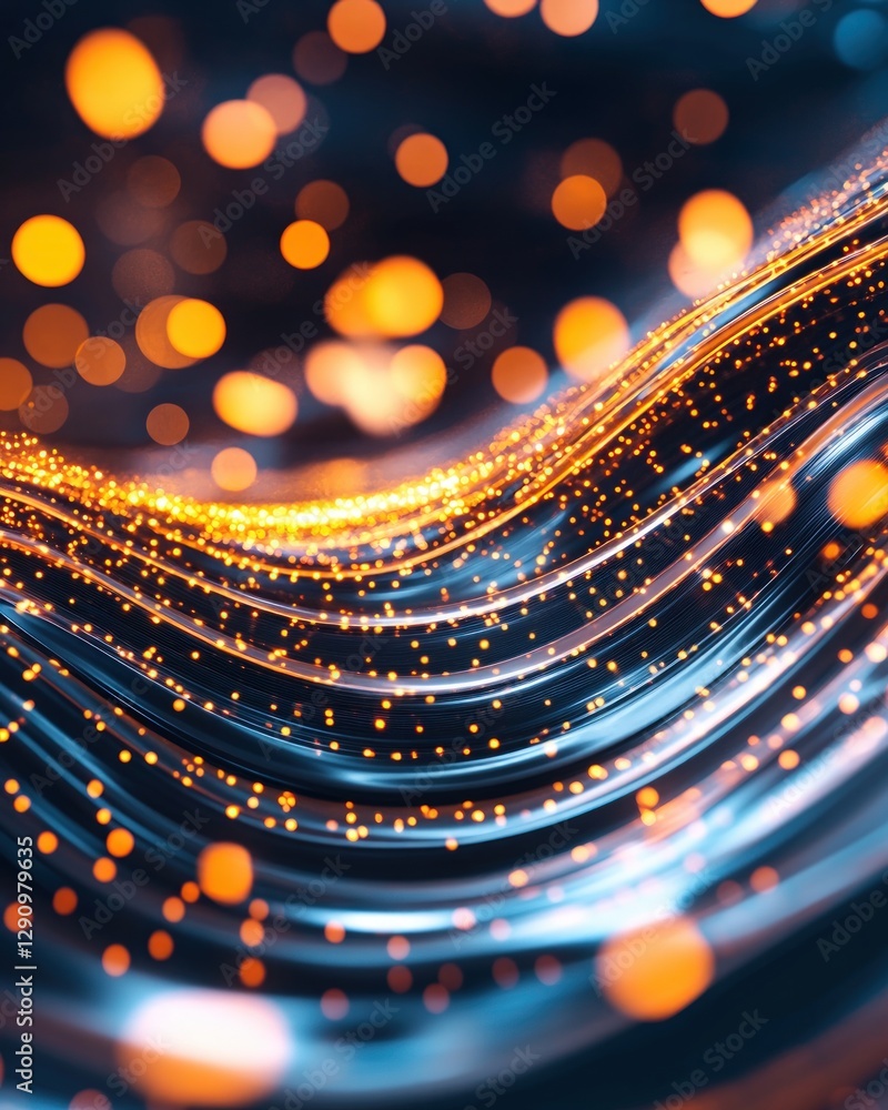 Poster Abstract Waves of Light with Glowing Particles in Dark Background