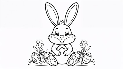 Fototapeta premium easter bunny with easter eggs coloring page for kids