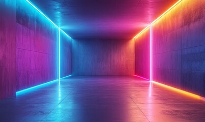 Futuristic Abstract Architecture with Neon Lights, Generative AI